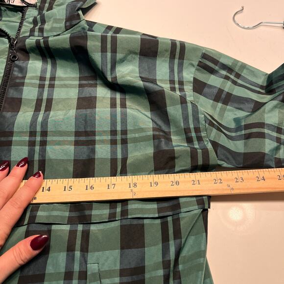 Zara Green & Black Plaid Windbreaker Pullover Hoodie Size Medium - Picture 7 of 9